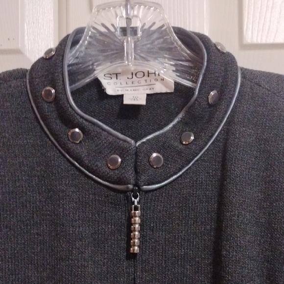ST. John Collection By Marie Gray Vintage Santana Knit Blazer Charcoal Size 10 - Picture 4 of 12